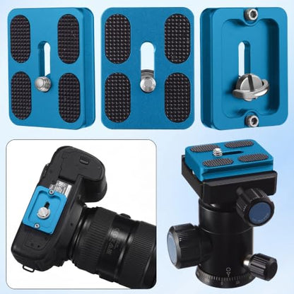 Frienda 2 Pieces Metal Quick Release Plate with 1/4''-20 Camera Screw Tripod Mount Plate Fits Standard for DSLR Camera Tripod Ball Head(Blue,Pu50) - color: Blue, style: PU50