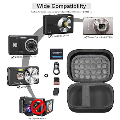 Leayjeen Hard EVA Camera Case Compatible with Canon PowerShot ELPH/IXUS, Kodak Pixpro FZ55/FZ45, Nikon Coolpix, Small Digital Camera, Shockproof Protective Camera Bag with Hand Strap-Black(Case Only) - color: Black