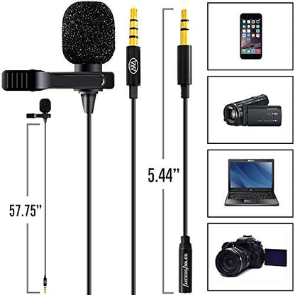 AxcessAbles Lavalier Microphone with 3.5mm TRRS Cable & TRS Adapter – Omnidirectional Clip On Lapel Mic for iPhone Android Camera Laptop – Wired Condenser Microphone for YouTube Podcast Interview - size: 1 Lavalier