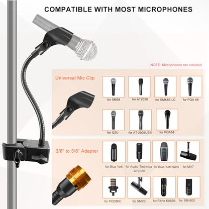 Gooseneck Microphone Stand, Flexible Mic Arm Stand, Desk Mic Stand With Super Clamp Mount Mic Clip and 3/8" to 5/8" Adapter, Compatible with Shure/Fifine / AT2020 / Pyle/Blue Snowball/Razer (13 Inch)