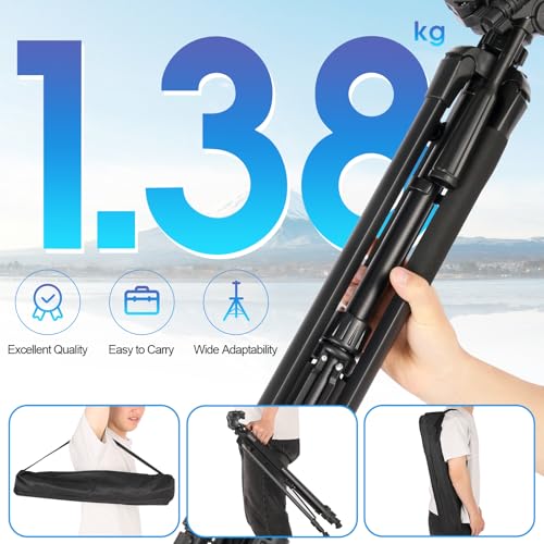 68” Professional Tripod Stand,Tripod for Camera & Cell Phone with Carry Bag and Phone Holder,Sturdy & Stable,Max Load 11Lb(Black),Compatible with Canon Nikon,Smartphone