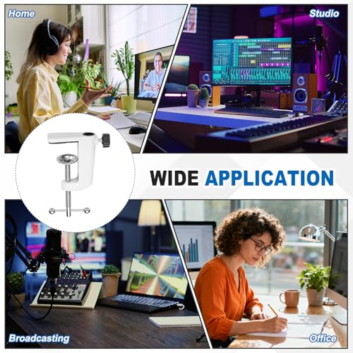 HARFINGTON Metal Table Clamp Mount 2.4" Hole Dia Clamp for Desk Lamp Mount Stand Universal Cantilever Bracket with Adjustable Screw Plastic Handle for Microphone Arm Lamp Stand, White - size: 2.4", style: Plastic Handle