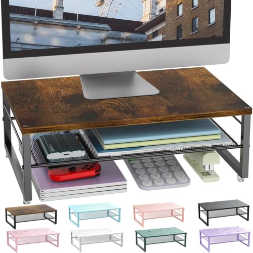 gianotter 2-Tier Metal Monitor Stand Riser, Desk Organizer for Monitor, Office Desk Storage Organizer for Office Supplies (Wood) - color: Wood