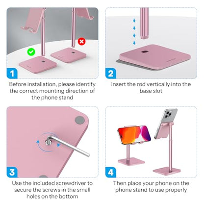 OMOTON Cell Phone Stand, Adjustable Angle Height Desk Phone Dock Holder for iPhone Air/17 Pro Max / 11 Pro/XS Max/XR, Samsung Galaxy S20 / S10 / S9 / S8 and Other Phones (3.5-7.0-Inch), Rose Gold - color: Rosegold