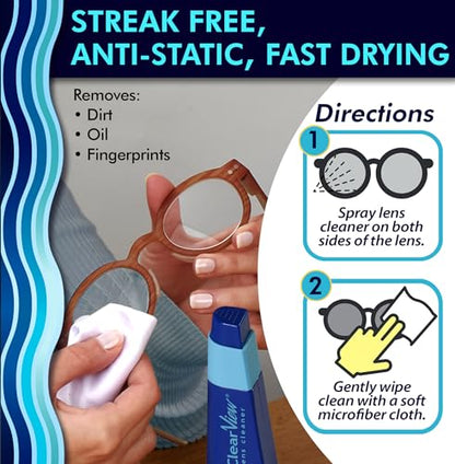 Portable Lens Cleaner Kit – Eyeglass Lens Cleaner Spray Kit with Refillable Spray + Microfiber Cloth, Compact Eyeglass Cleaners Spray, Safe for All Lenses, Travel Size Cleaning Set