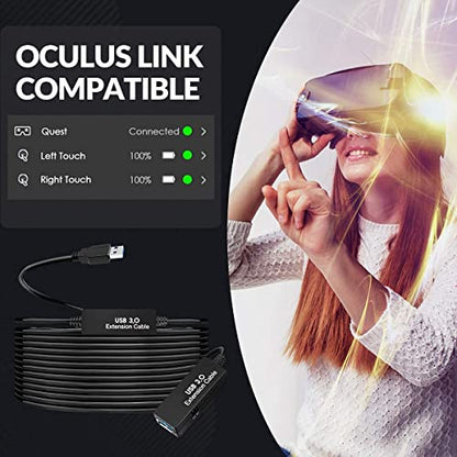 75FT USB 3.0 Active Extension Cable, Long USB Extension Cord A-Male to A-Female, With High-Speed Data Signal Amplifier, Compatible With Quest 3.VR,Rift.360 Kinect. Xbox,Webcam.PS4 HD Camera or More - size: 75FT Active