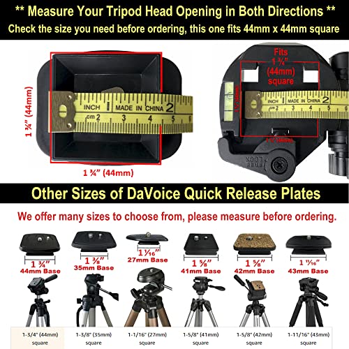 DaVoice 44mm Tripod Quick Release Plate Camera Mounting Adapter Parts Replacement for Certain Ambico, Velbon, Vista Explorer 60”, Sony, Sunpak, Ravelli Tripod Mount Attachment Baseplate QB-4W