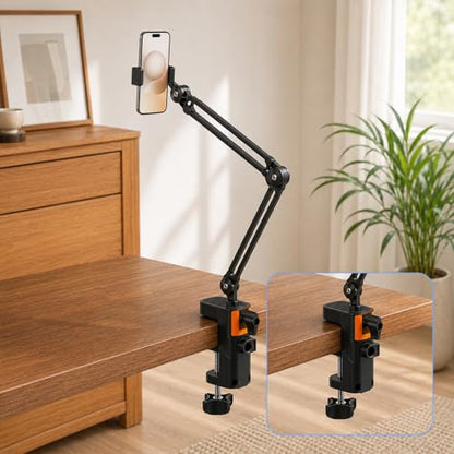 2-in-1 Desktop C Clamp Mount for Mic Boom Arm, Sturdy Heavy Duty Table Clip, Dual 12.5mm Hole Anti-Slip No Drill Desk Clamp fits 6.5cm Desktops for Mic Stand，Overhead Camera Arm - size: XZ002