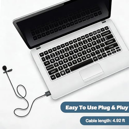 QQM USB Lavalier Microphone, Plug & Play Clip-On Lapel Mic for PC | Omnidirectional clip-on mic for clear voice recording. Plug & play USB design for laptop, PC, Mac, Zoom, streaming & gaming.