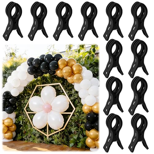 PUGPIU 12 Pack Balloon Arch Clips for Backdrop, 3.5 Inch Black Spring Clamp | Plastic Balloon Clips for Arch, Great for Backdrop Stand, Birthday Wedding Decoration, Hang-drying, Beach Towels, Photos - color: Black1