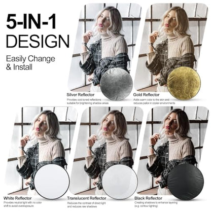EMART 24'' (60cm) 5 in 1 Photo Collapsible Photography Reflector with Bag - Portable Camera Panel for Studio Video,Outdoor Lighting, Indoor Shooting, Portraint -Translucent, White, Silver, Gold, Black