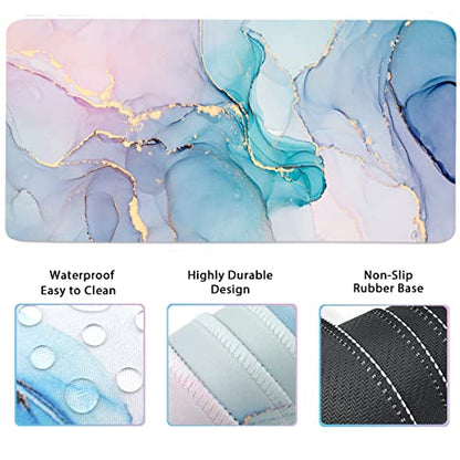 Large Mouse Pad Desk Dad, 4-in-1 Keyboard Wrist Rest Pad & Wrist Support Mouse pad Set, Extended Desk Pad Waterproof Desk Mat for Home Office Study Game-Blue Marble - color: Blue