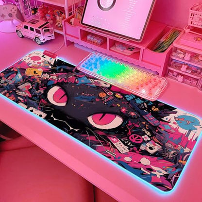 JMIYAV Pink RGB Gaming Mouse Pad 31.5x12 Inch PC XL Large Extended Glowing Led Light Up Desk Pad Non-Slip Rubber Base Computer Cute Mousepad Mat Desk Accessories Gaming Setup 763 - color: Midnight Eyes