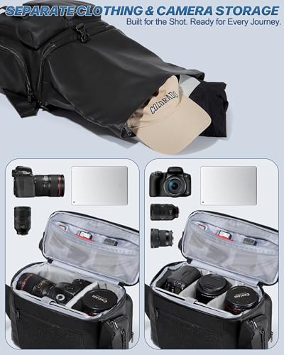 Smasrob Camera Bag with Tripod Holder, Rain Cover and Hidden Water Bottle Holder, Camera Sling Bag with Extra Storage Section, Black