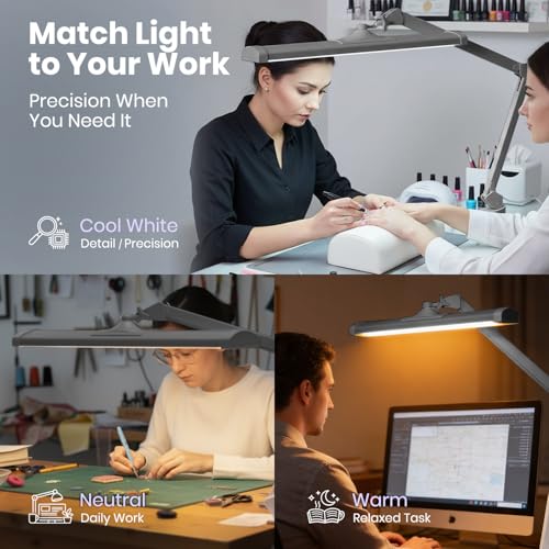 Neatfi 3,500 Lumens LED Desk Lamp – 45W Dimmable Task Light | Adjustable Color Temperature | 3 Light Modes | 540 SMD LEDs | Reading, Craft, Workbench & Office (Silver-2, 26-Inch Wide Shade) - color: Silver-2