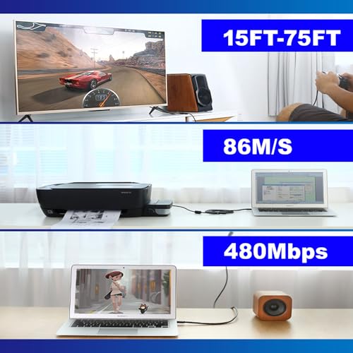 YOTETION 60FT Long USB2.0 A to C Cable, USB Male to Male, Compatible with Hard Drive, Camera, DVD Player, TV, Flash Drive, Hub, Monitor, Speaker, and More - style: 60 FT