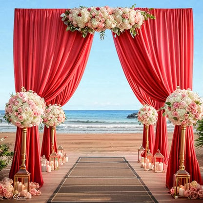 10ftx12ft Wrinkle Free Red Backdrop Curtain, 2 Panels 12FT Height Red Wedding Backdrop Drapes, Silky Polyester Back Drop Cloth for Birthday Photography Background Party Backdrop Draping - color: Red, size: (W)5ft x (H)12ft (2 Panel)