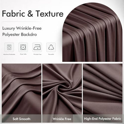 10ftx12ft Wrinkle Free Brown Backdrop Curtain, 2 Panels 12FT Height Wedding Coffe Backdrop Drapes, Silky Polyester Back Drop Cloth for Birthday Photography Background Party Backdrop Draping - color: Brown, size: (W)5ft x (H)12ft (2 Panel)