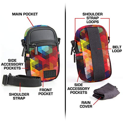 USA Gear Compact Camera Case Point & Shoot Camera Bag with Accessory Pockets, Rain Cover & Shoulder Strap Works W/Sony CyberShot, Canon PowerShot ELPH, Nikon COOLPIX, Olympus & More - color: Geometric
