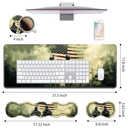 4 in 1 Ergonomic Keyboard Wrist Rest & Mouse Pad Wrist Rest Set, Large Gaming Desk Mat 31.5"x 11.8" with Non-Slip Base, Memory Foam for Home Office Study Gaming, American Military Army Troops Soldiers - color: American Military Army Troops Soldiers
