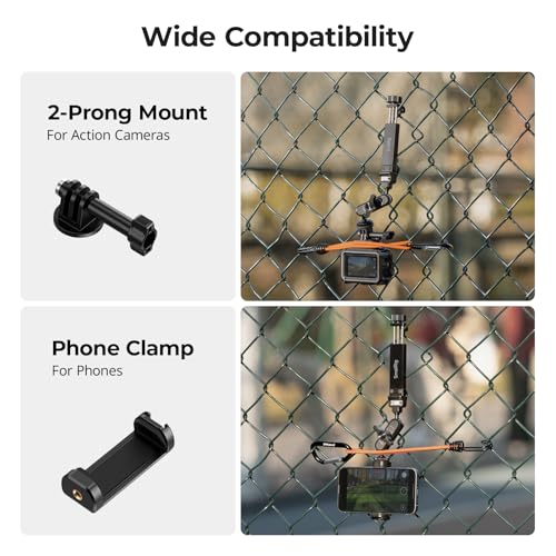 SMALLRIG Baseball Fence Mount for Game Changer, Phone & Action Camera Mount Kit with Phone Holder, Clamp, Magic Arm, Adapter Base, Sun Shade, Rope, Bag, for DJI, for GoPro, for Insta360-5726