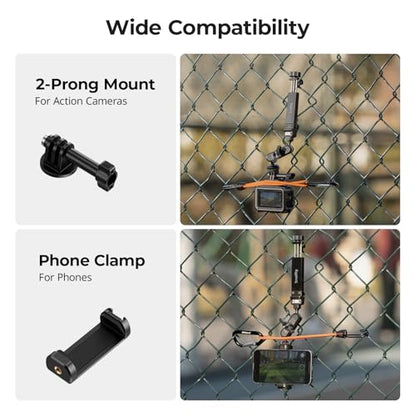 SMALLRIG Baseball Fence Mount for Game Changer, Phone & Action Camera Mount Kit with Phone Holder, Clamp, Magic Arm, Adapter Base, Sun Shade, Rope, Bag, for DJI, for GoPro, for Insta360-5726