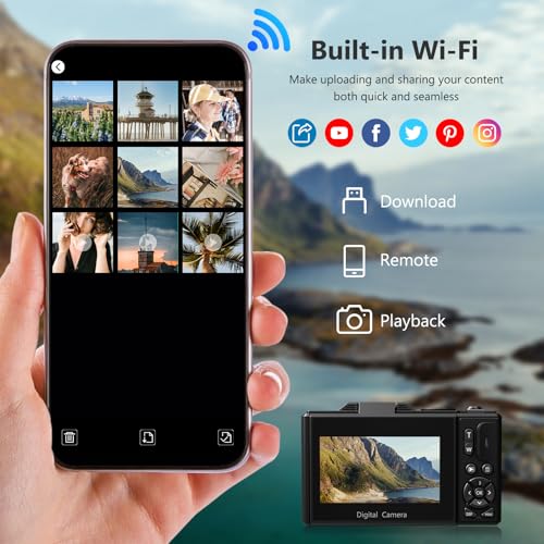 4K Digital Camera for Photography, 64MP Vlogging Camera for YouTube with 3" 180° Flip Screen, 18X Digital Zoom Point and Shoot Camara with 32GB Micro SD Card for Beginner (Black) - color: YL15-W08-C-Black