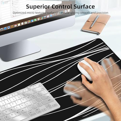 Mouse Pad with Wireless Charging, Gaming Mouse Pad with Ultra-Smooth Surface, Large XXL Desk Mat, Non-Slip Mouse Mat, Waterproof Computer Keyboard Pad for Desk, Office, 800x400x4MM, Black and Line - color: Black and Line - 31.5"x15.7"