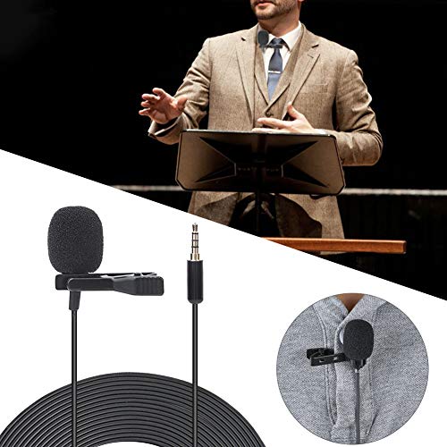 Lavalier Microphone, Professional Grade Omnidirectional Lapel Mic with Easy Clip on System for Recording Interview/Video Conference/Podcast/Voice Dictation/Phone