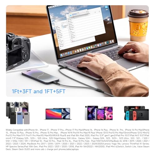 2 in 1 USB C to USB C and Lightning Cable 100W Max 4FT 1Pack,Multi Cable Simultaneous Fast Charging Compatible with MacBook Air/Pro/iPad/iPhone 17/16/15/14/13/12,Galaxy S26/S25/24/Pixel 10 and More - color: Grey, size: 4FT