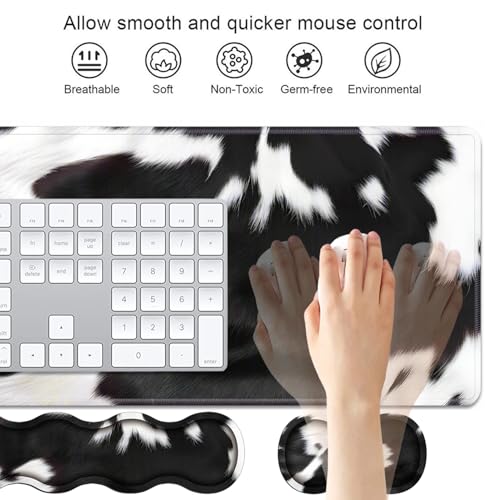 4 in 1 Ergonomic Keyboard Wrist Rest & Mouse Pad Wrist Rest Set, Large XXL Gaming Desk Mat 31.5"x 11.8" with Non-Slip Base, Memory Foam for Home Office Study Gaming, Black and White Cow Print - color: Black and White Cow Print