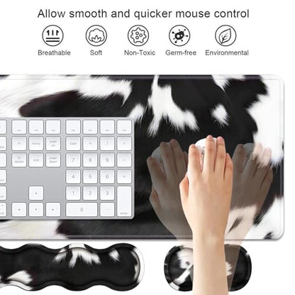 4 in 1 Ergonomic Keyboard Wrist Rest & Mouse Pad Wrist Rest Set, Large XXL Gaming Desk Mat 31.5"x 11.8" with Non-Slip Base, Memory Foam for Home Office Study Gaming, Black and White Cow Print - color: Black and White Cow Print