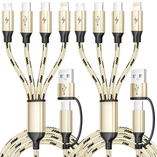Multi Charging Cable 5FT, 4 in 1 Charging Cables for Multiple Devices Gold | Universal Charger Cord, Nylon Braided Charger Cable, USB A/C to Type-C/Micro USB/IP for Phone 17-8/Android/iPad/Car/PS 2Pack - color: Gold, size: 2Pack 5FT