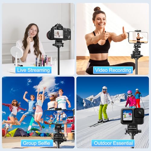 Fugetek 62" Professional Cell Phone Tripod, Ultra Stable 4 Leg Design, Bluetooth Remote, 100% All Aluminum Stick & Legs, Portable All in One, 360° Phone Mount with 2 Cold Shoe Slots, Non Skid Feet - style: Quadrapod
