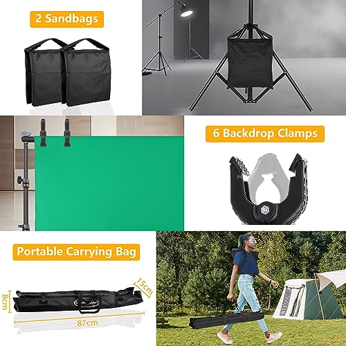 ShowMaven Green Screen Backdrop with Stand, 5x6.5ft Adjustable Photo Backdrop Stand with Flat Base, 4 Clamps and Backdrop for Meeting, Photography, Parties (5x8.5ft) - size: 5x8.5 ft