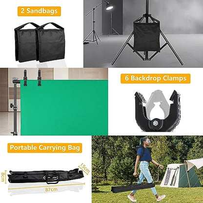 ShowMaven Green Screen Backdrop with Stand, 5x6.5ft Adjustable Photo Backdrop Stand with Flat Base, 4 Clamps and Backdrop for Meeting, Photography, Parties (5x8.5ft) - size: 5x8.5 ft