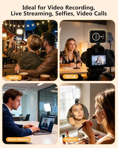 Magnetic Selfie Light for iPhone, Selfies Video Lighting, 6 Lighting Modes, 12 Brightness Levels, Clip, Magnetic or Camera Mount, Ideal for TikTok, Zoom, Makeup, Live Streaming - color: 60-Black