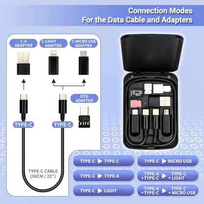Kiorafoto Multi-Functional Compact Cable Card with 22" USB-C Cable & USB-A/Micro-USB/Light/OTG USB Adapter Kit Cable Convertor Storage Box for Traveling Phone Pad Charging PC Computer Data Transfer