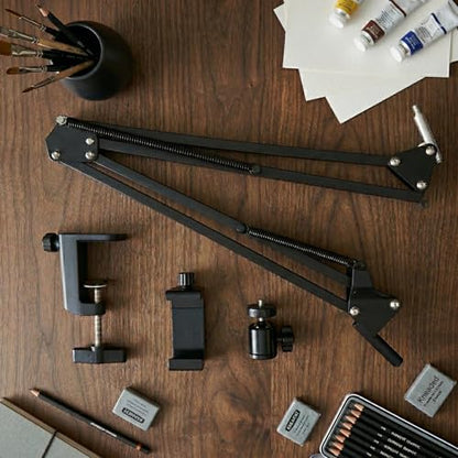 Overhead Phone Mount with Table Clamp – Stable Top-Down Phone Holder for Drawing, Tracing, Filming & Crafts – Adjustable Desk Clamp Stand for Creators
