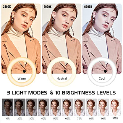 ULANZI [Upgraded Base] Overhead Tripod for Phone with 10 Selfie Ring Light, Phone Stand for Filming 3500k-6500K Dimmable, Ring Light Phone Holder for Video Recording, Live Stream, Portrait，Makeup
