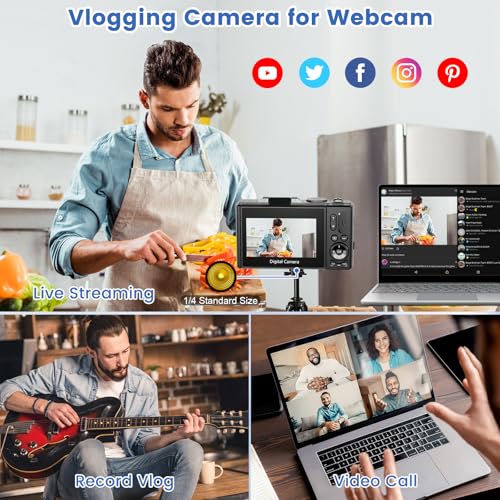 4K Digital Camera for Photography, 64MP HD WiFi Vlogging Camera for YouTube with 3" 180°Flip Screen, 18X Digital Zoom,Autofocus Compact Camera with Flash,32GB TF Card & 2 Batteries(Black) - color: Black