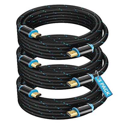 Maximm Hdmi Cable 4K 10 Ft, 3 Pack, Braided, 18Gbps, Hdmi 2.0, Gold-Plated - color: 3 Pack, size: 10 Feet