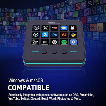 VSDINSIDE Macro Keypad, Stream Controller Deck Gaming Streaming Shortcut Keyboard, 18 Programmable Keys Customizable Visual AI Pad USB Soundboard for OBS, YouTube, Desk Office Setup, Laptop, PC, Mac - size: S