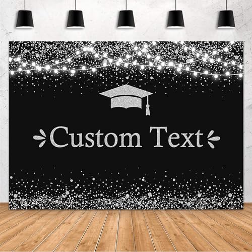 MEHOFOND Custom Black and Silver Graduation Backdrop Class of 2025 Graduation Party Decorations Congratulation Graduate Backdrop 2025 Congrats Grad Banner Prom Party Decoration Photo Props 7x5ft - color: Custom-Silver, size: 7x5ft