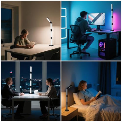 Led Desk Lamp with Atmosphere Lighting, Smart RGB LED Desk Lamp-Music Sync and 16 Million DIY Colors, Foldable Lamp with Dimmable and Timer, Modern LED Lights for Desk, and Gaming Rooms