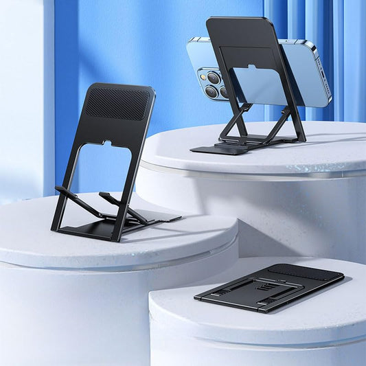 Phone Stand, Foldable Adjustable Desktop Phone Holder for iPhone 16 15 14 13 12 11 Pro Max XR XS and 4.5-15In Devices, Lightweight Portable Holders for Indoor Outdoor, Black - color: Black