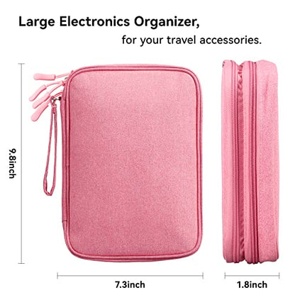 Cable Organizer Bag Travel Case for Electronics (Large, Dark Pink)