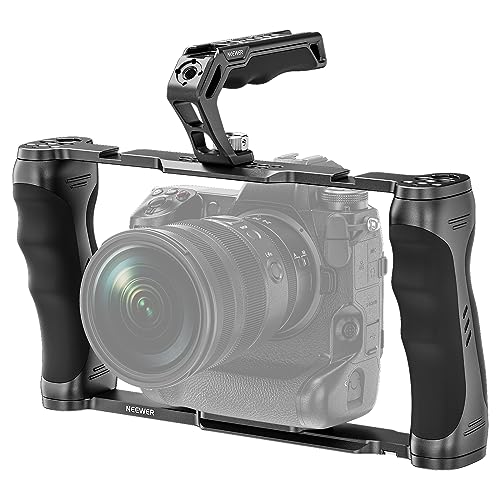 NEEWER Universal Camera Cage & Top Handle with 3/8" ARRI Locating Pins Kit, Video Rig Camera Stabilizer with Arca Type Base, Dual Handgrips, Compatible with SmallRig Accessories, CA016T - style: CA016T