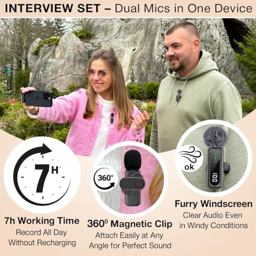Wireless Lavalier Microphone for iPhone & Android, 2 Pack Mini Mic with USB-C/Lightning/USB-A Receiver, Plug & Play No Bluetooth, AI Noise Cancelling Lapel Mic for TikTok YouTube Vlog Podcast - style: Wireless USB C