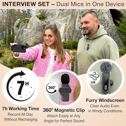 Wireless Lavalier Microphone for iPhone & Android, 2 Pack Mini Mic with USB-C/Lightning/USB-A Receiver, Plug & Play No Bluetooth, AI Noise Cancelling Lapel Mic for TikTok YouTube Vlog Podcast - style: Wireless USB C